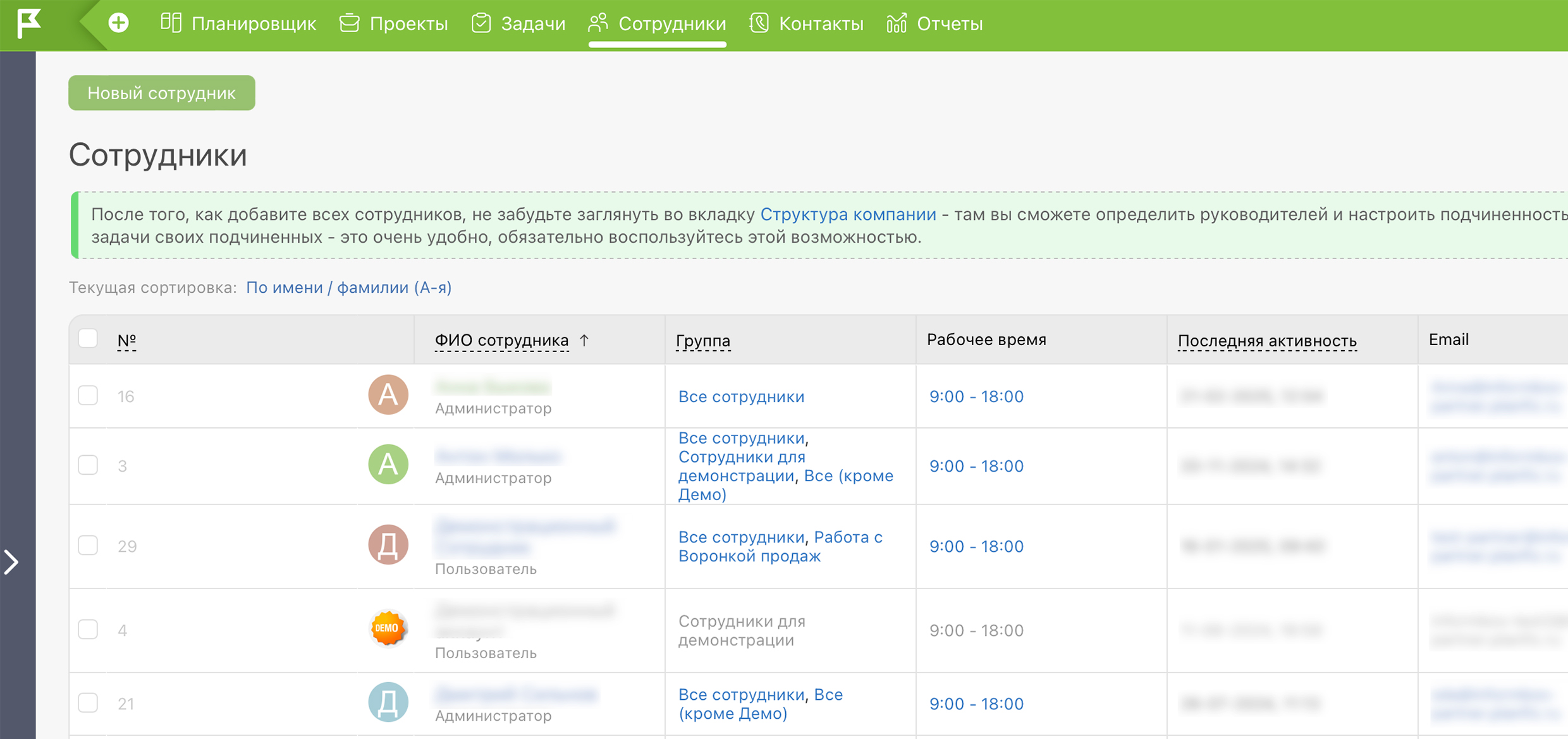 сотрудники в Планфиксе